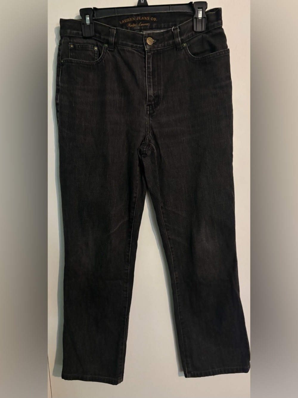 Lauren Jeans Company Womens Black Sz 8P Black Leather Patch Straight Leg Classic
